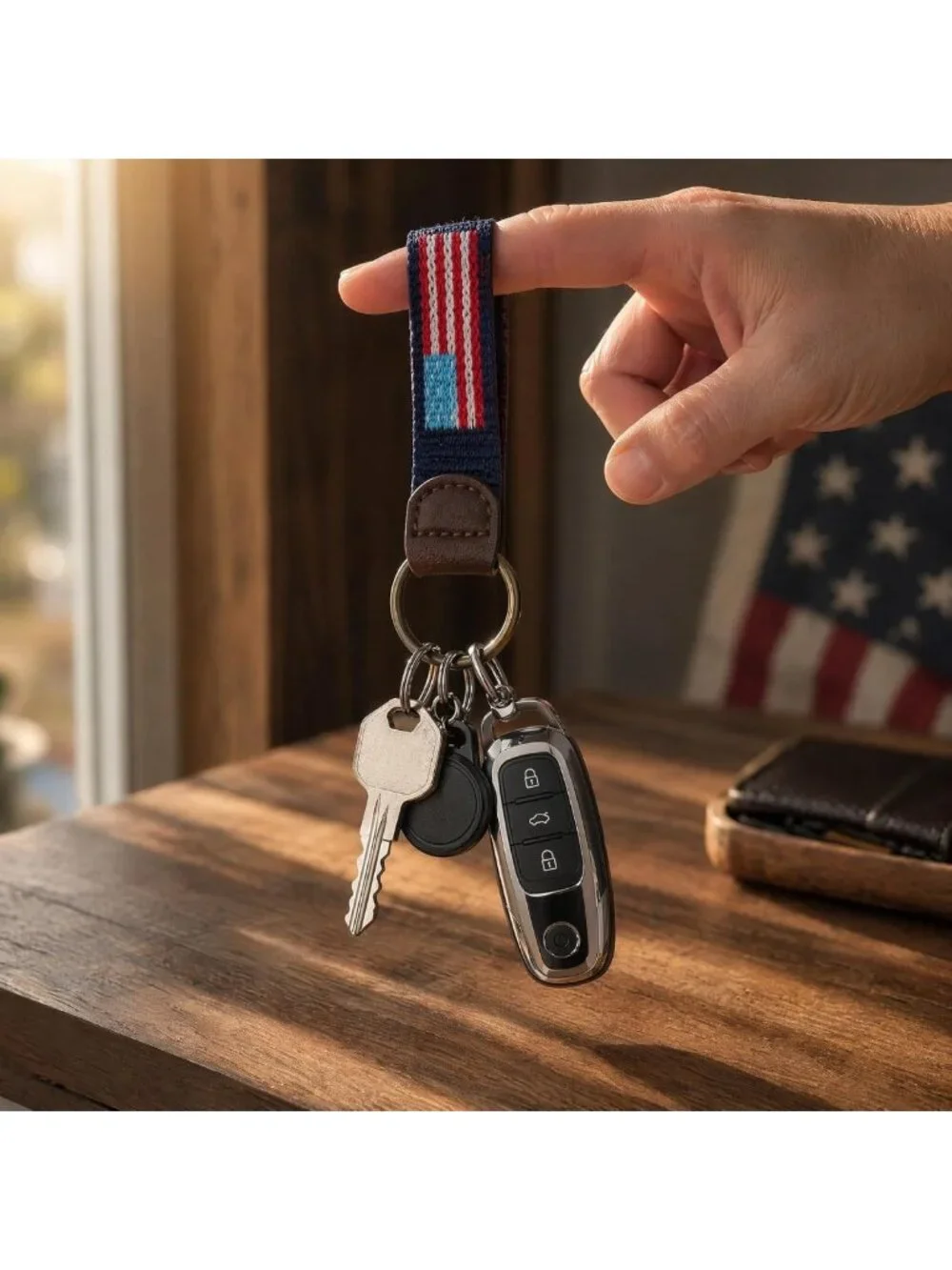 Leather USA Flag Keychain for Men & Women | Daily Use Patriotic Accessories